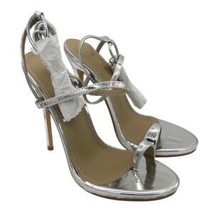 Fashion Nova silver metallic wrap around ankle strappy high heels Size 6